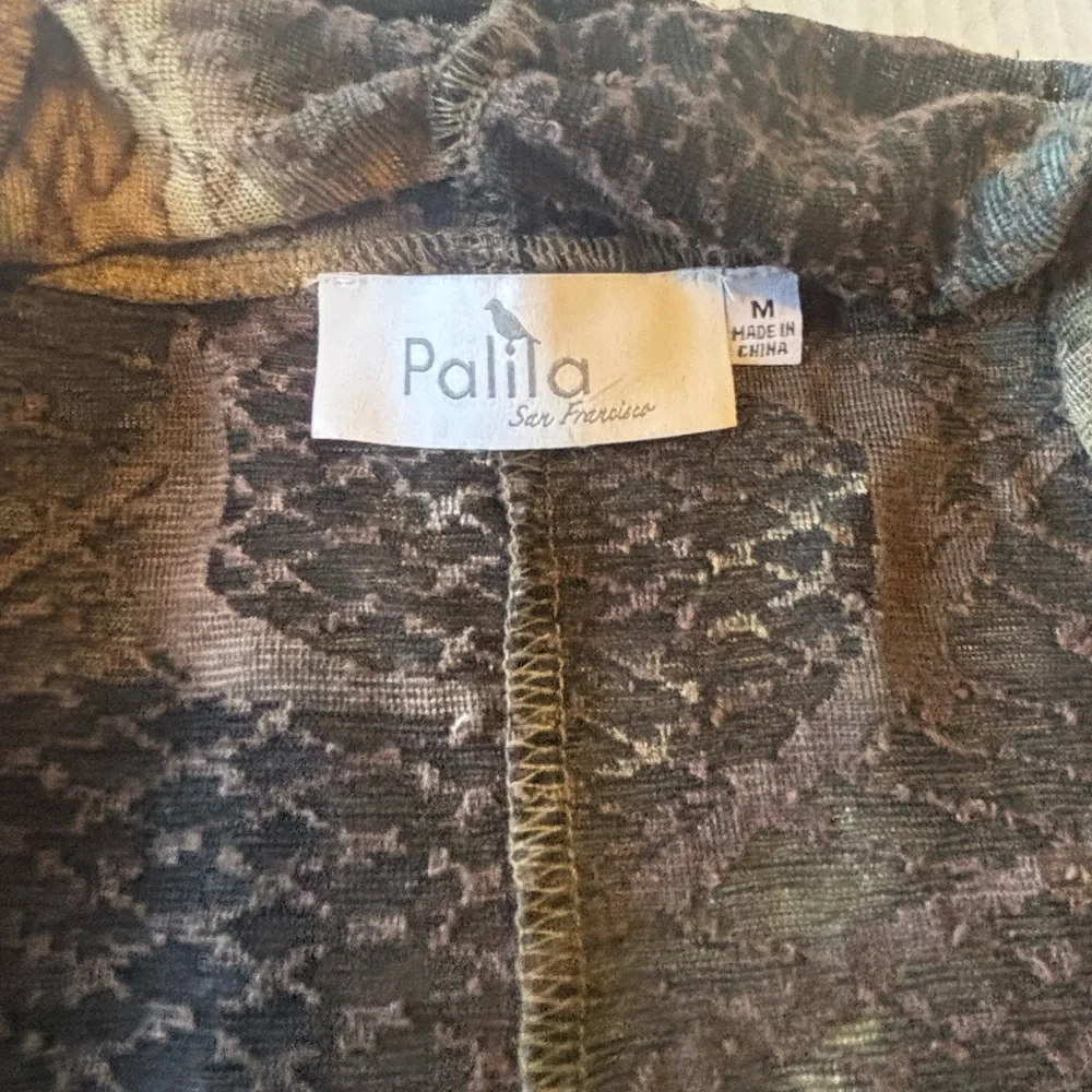 Palila Sheer Snake Print Waterfall Cardigan Brown Beige Drape Open Front M Boho
